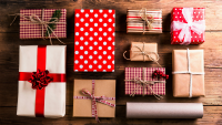 Christmas presents laid out in an organised way