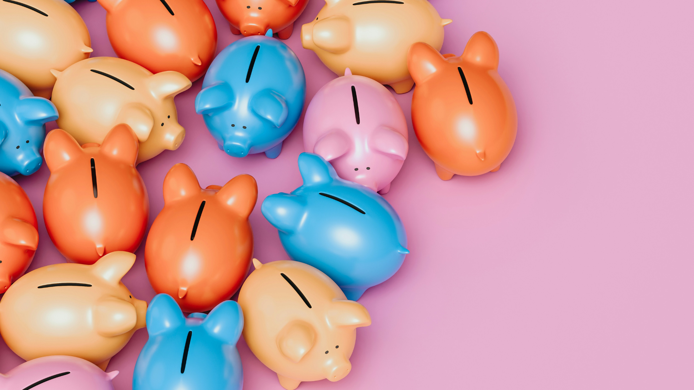 a collection of colourful piggy banks