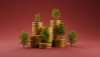 a pile of coins with trees growing out of them